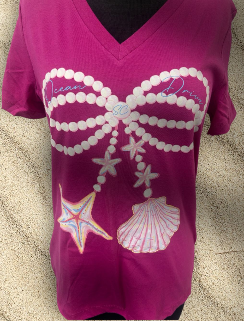 Ocean Drive Pearl Bow Women’s Relaxed Vneck