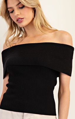 Ribbed Off Shoulder Lightweight Sweater Top