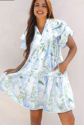 Floral Contrast Edge Layered Short sleeve Dress