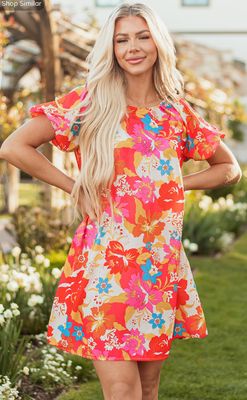 Floral Print Bubble Short Sleeve Dress