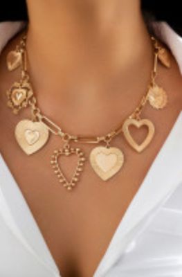 Gold Heart Shapes Charm Link choker Necklace