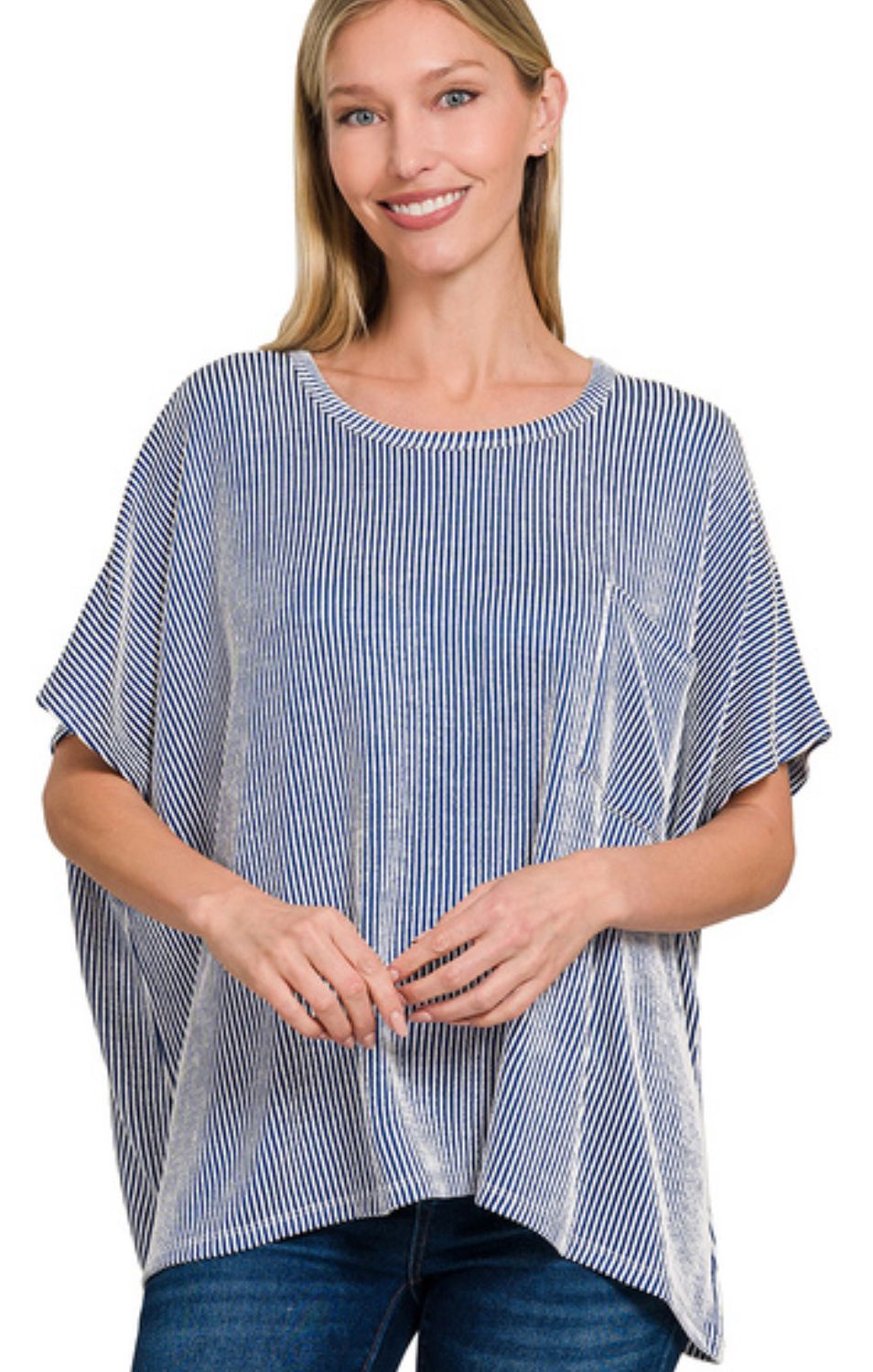 Zenana Corded Ribbed Oversized short sleeve top