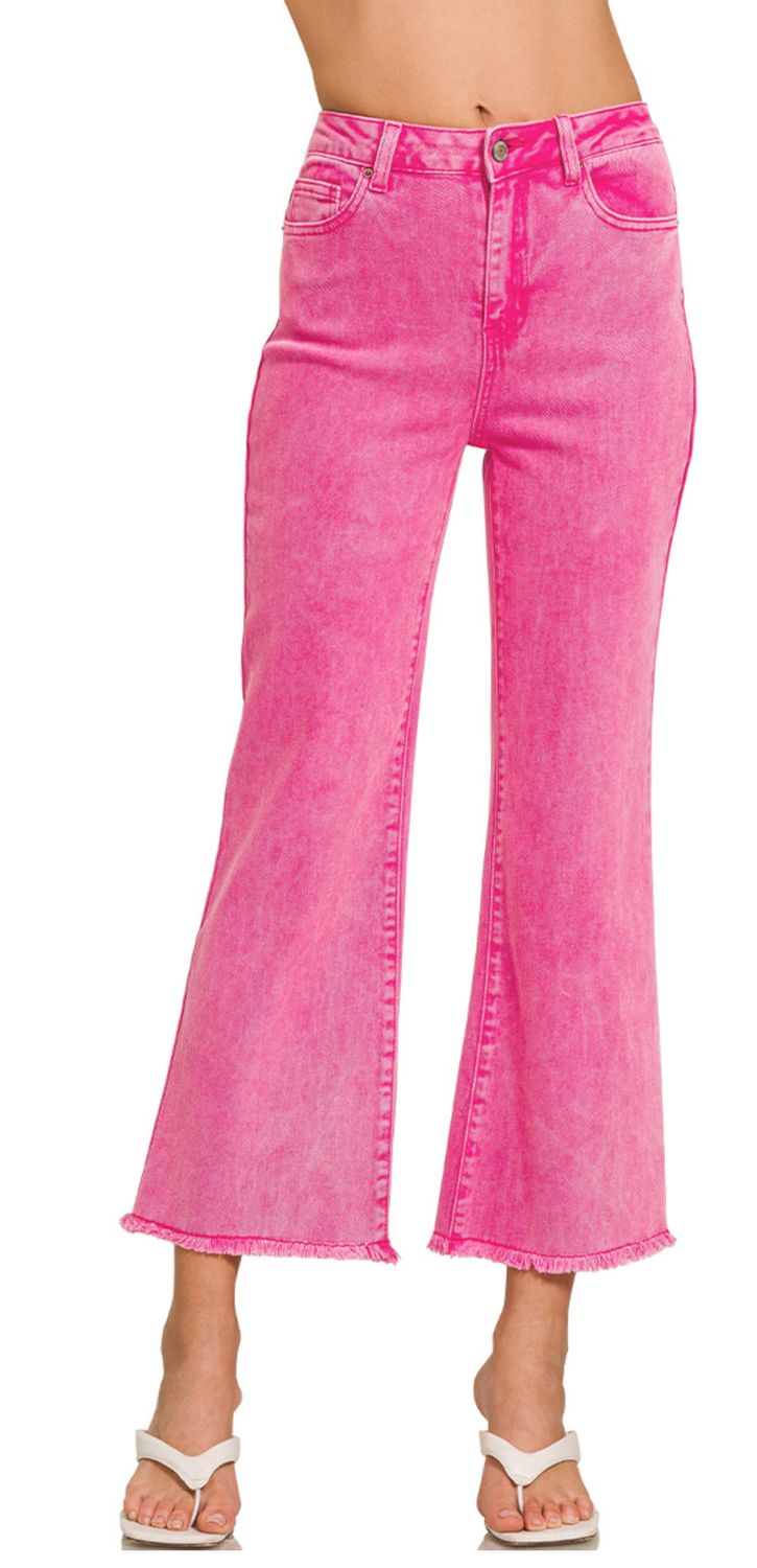 Zenana Acid Washed high waist frayed hem bootcut