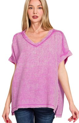Zenana Acid Washed Double Gauze V-Neck