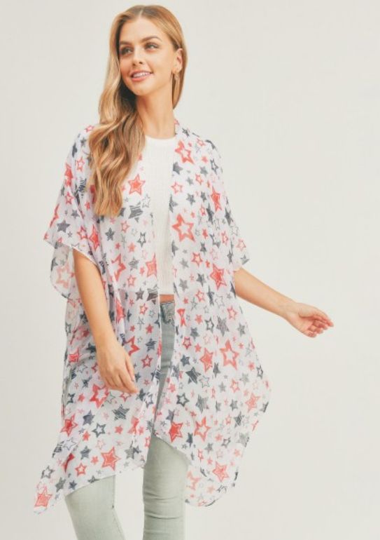 Lightweight Americana Stars Print Kimono