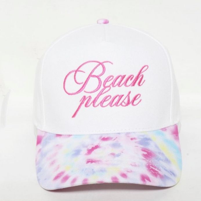 Beach Please Embroidered Baseball cap w/tie dye