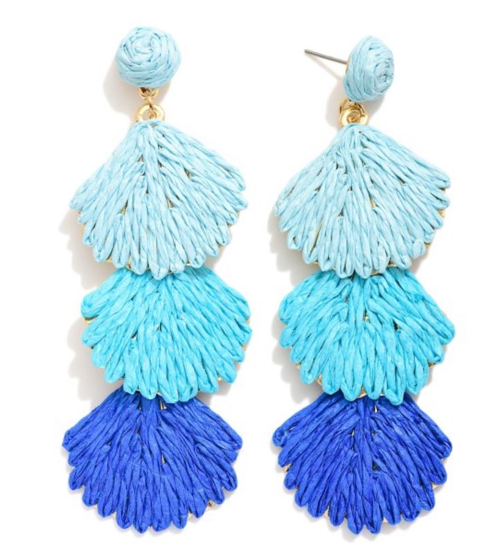 Raffia linked wrapped shell post drop earrings