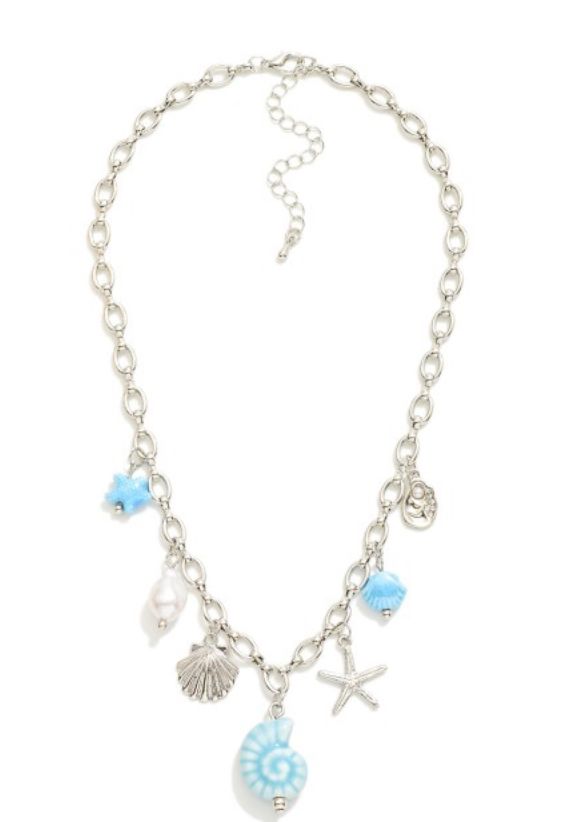 Chain Link Charm Necklace w/porcelain &amp; pearl