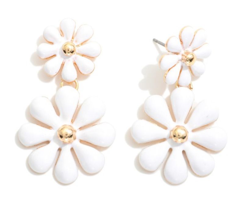 Linked Enamel Flowers post drop earrings