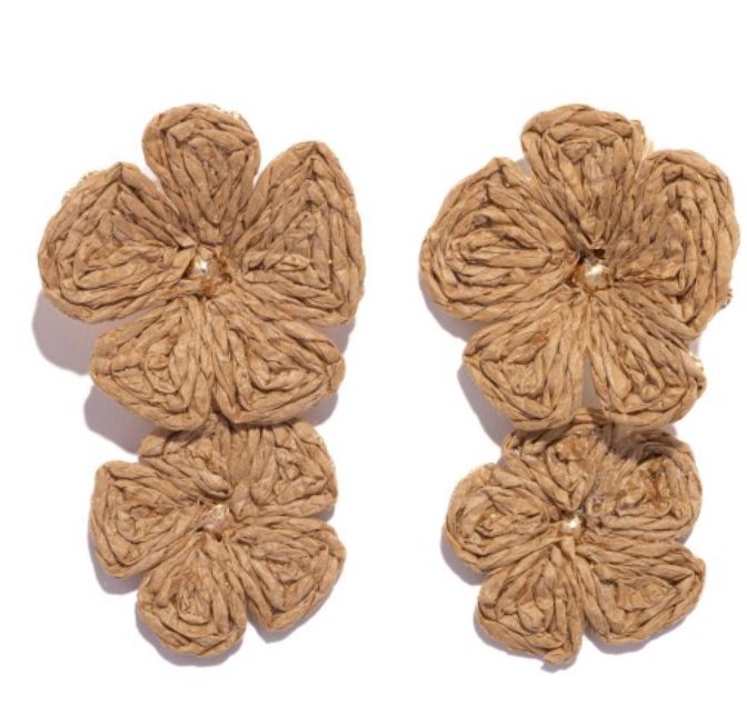Raffia linked flower post drop earrings