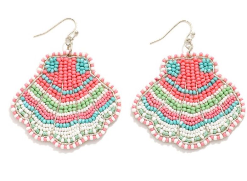 Seed Beaded Shell Drop Earrings