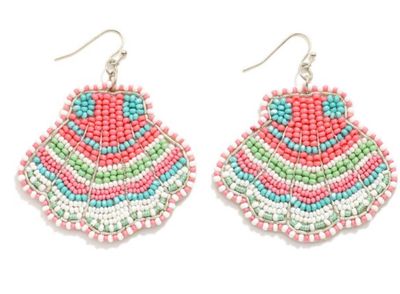 Seed Beaded Shell Drop Earrings
