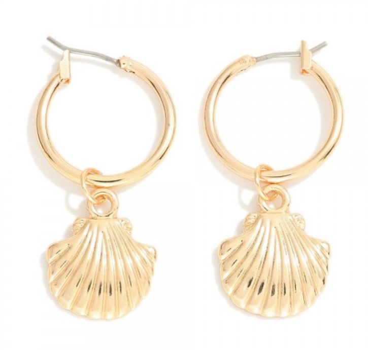 Metal Hoop Earrings w/shell pendant