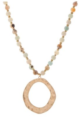 Semi-Precious Stone beaded necklace w/circle