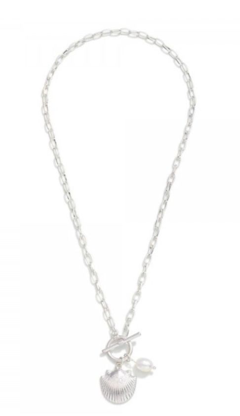 Chain Link Necklace w/freshwater pearl &amp; shell
