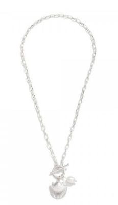 Chain Link Necklace w/freshwater pearl &amp; shell