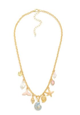 Chain Link Charm necklace w/porcelain pearl crysta