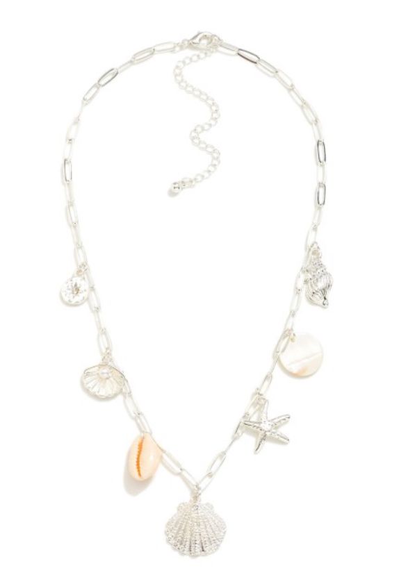 Paperclip chain link charm necklace w/shell charms