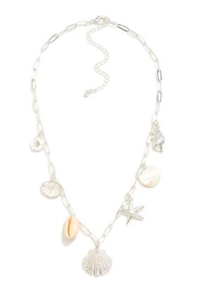 Paperclip chain link charm necklace w/shell charms