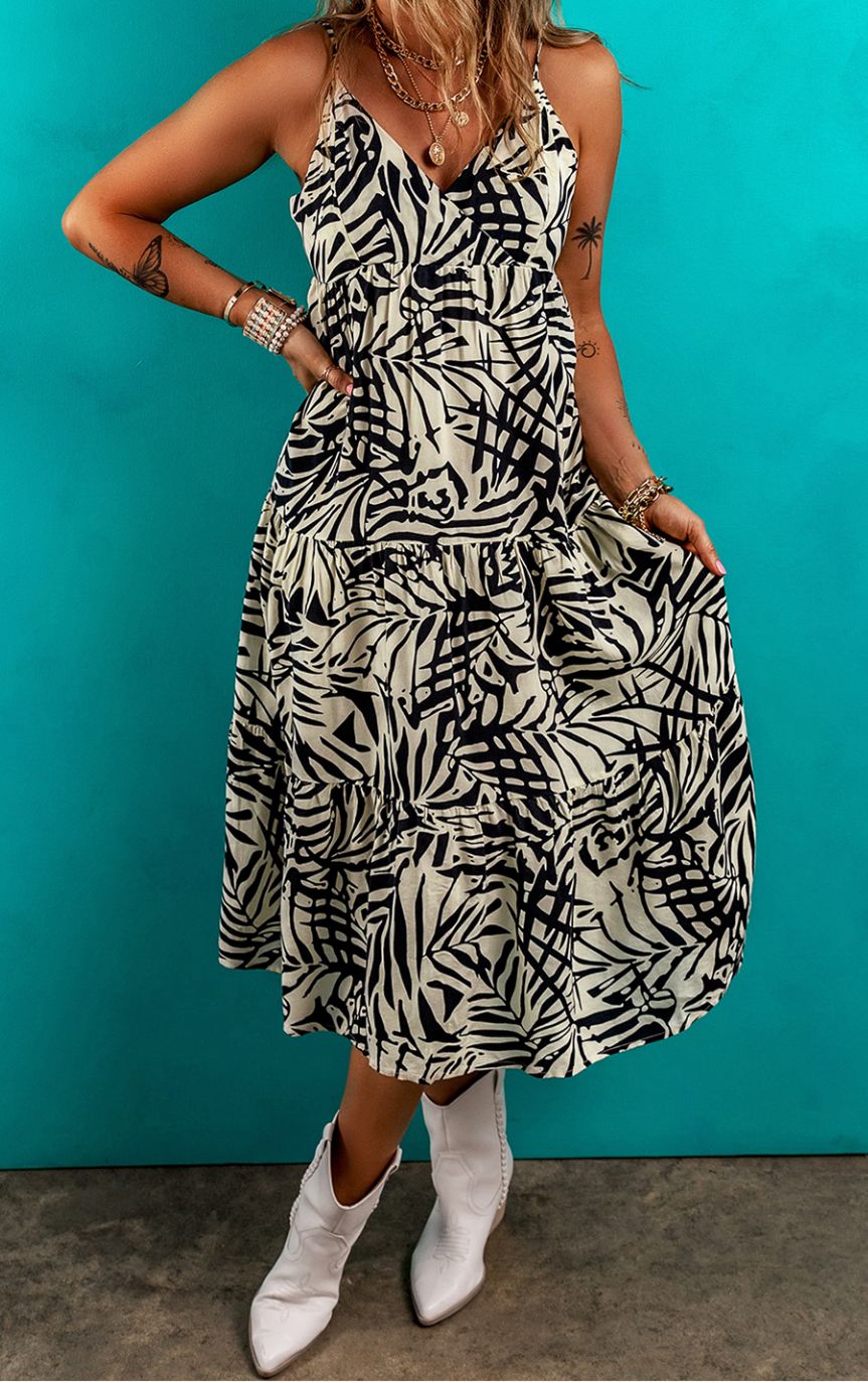 Tropical Palm Print wrapped vneck spaghetti strap