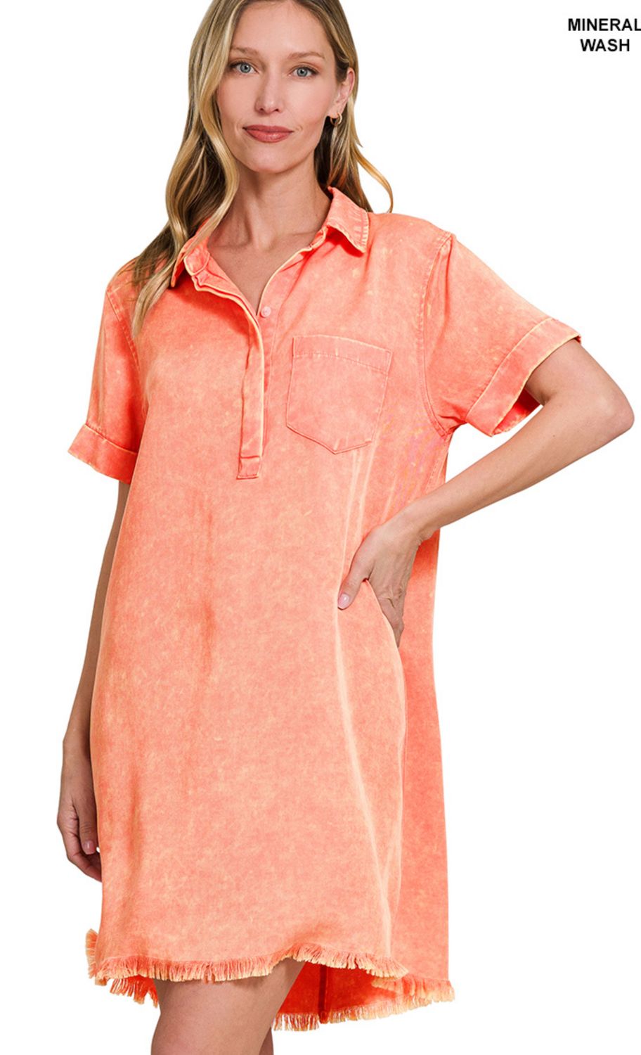 Zenana tencel mineral washed collared shirts dress