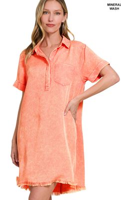 Zenana tencel mineral washed collared shirts dress
