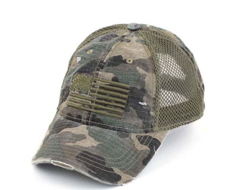 CC Beanie distressed camo baseball cap w/USA flag
