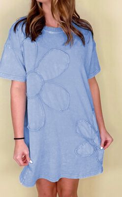 Mineral Wash Flower Patchwork Mini T Shirt Dress