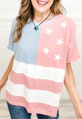Pink Stars and Stripes Printed Crewneck Tee