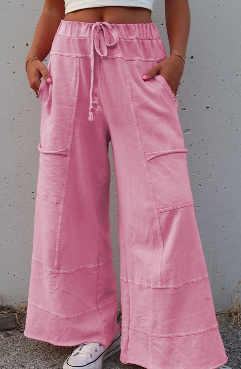 Mineral Wash Exposed Seam Drawstring HW Cargo Pant