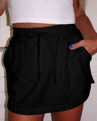 French Terry Drawstring Mini Skort with Pockets