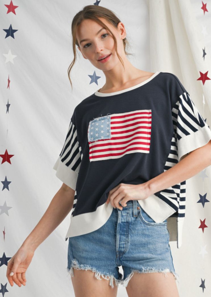 Jodifl Drop shoulder vintage flag top