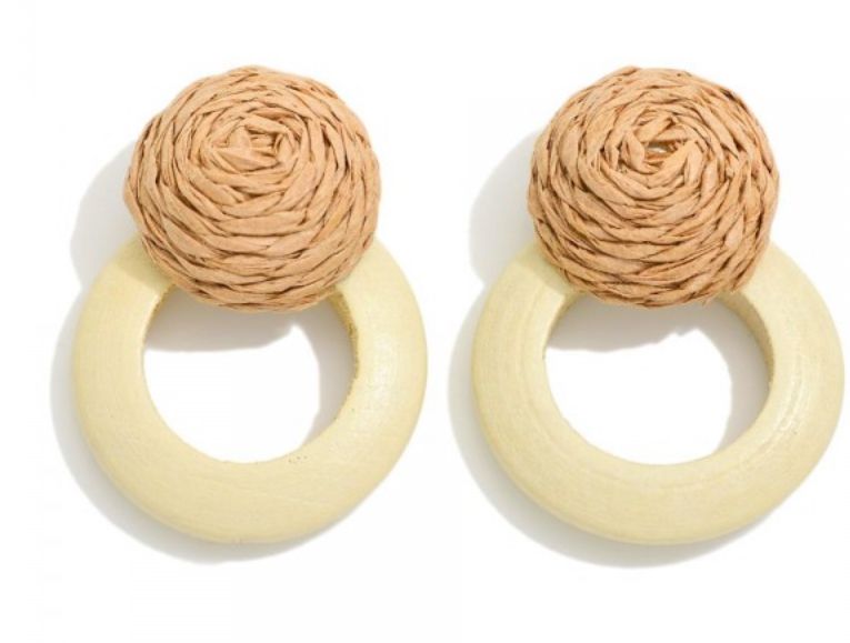 Raffia Wrapped Post Drop Earrings w/hoop