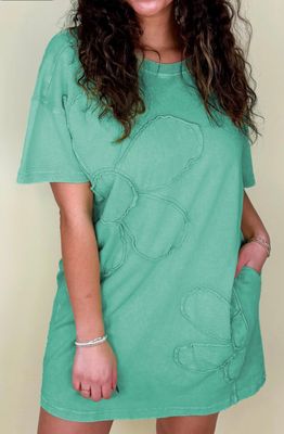 Mineral Wash Flower Patchwork Mini T Shirt Dress