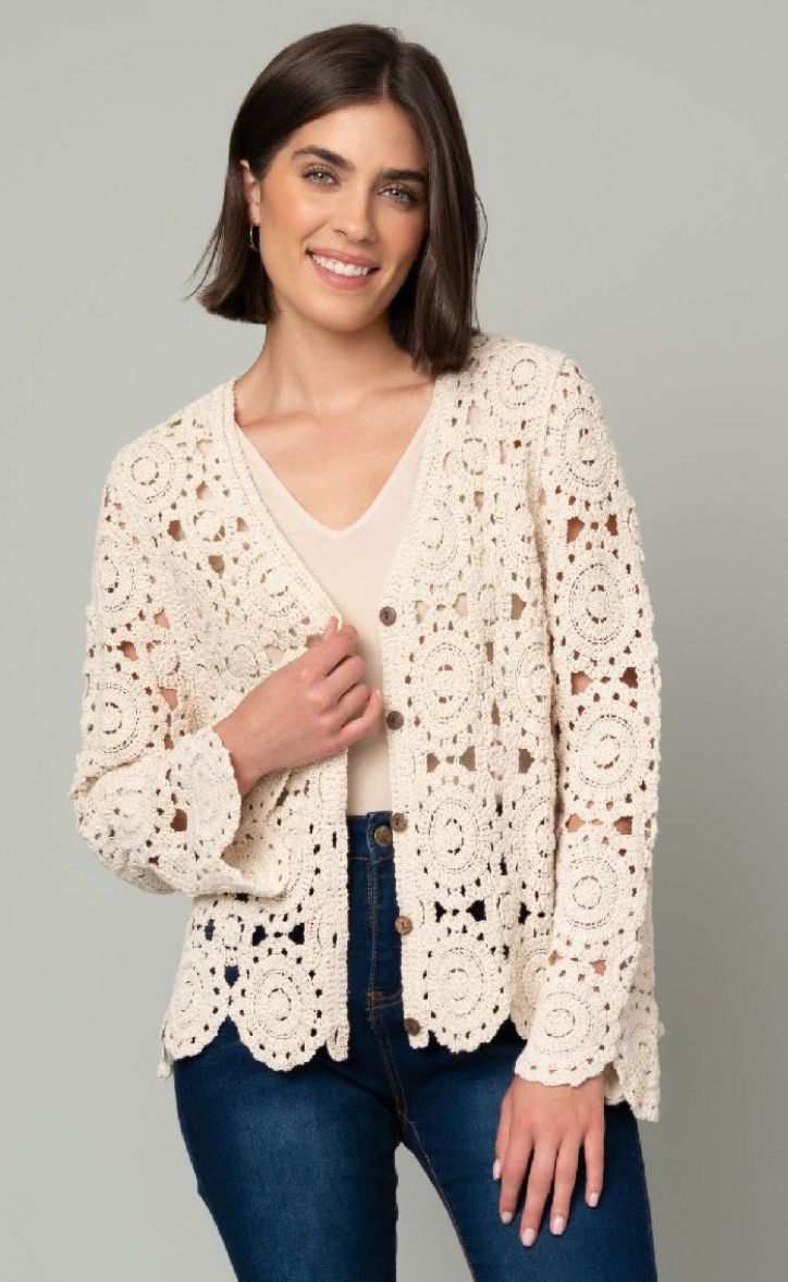 CROCHET BUTTON FRONT CARDIGAN