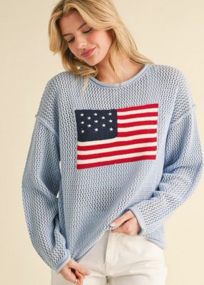 Jodifl American flag print crochet knit top