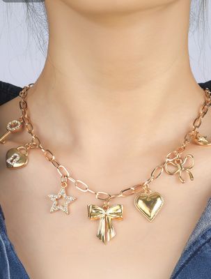 Bow Heart Star Key Charm Alloy Adjustable Chain