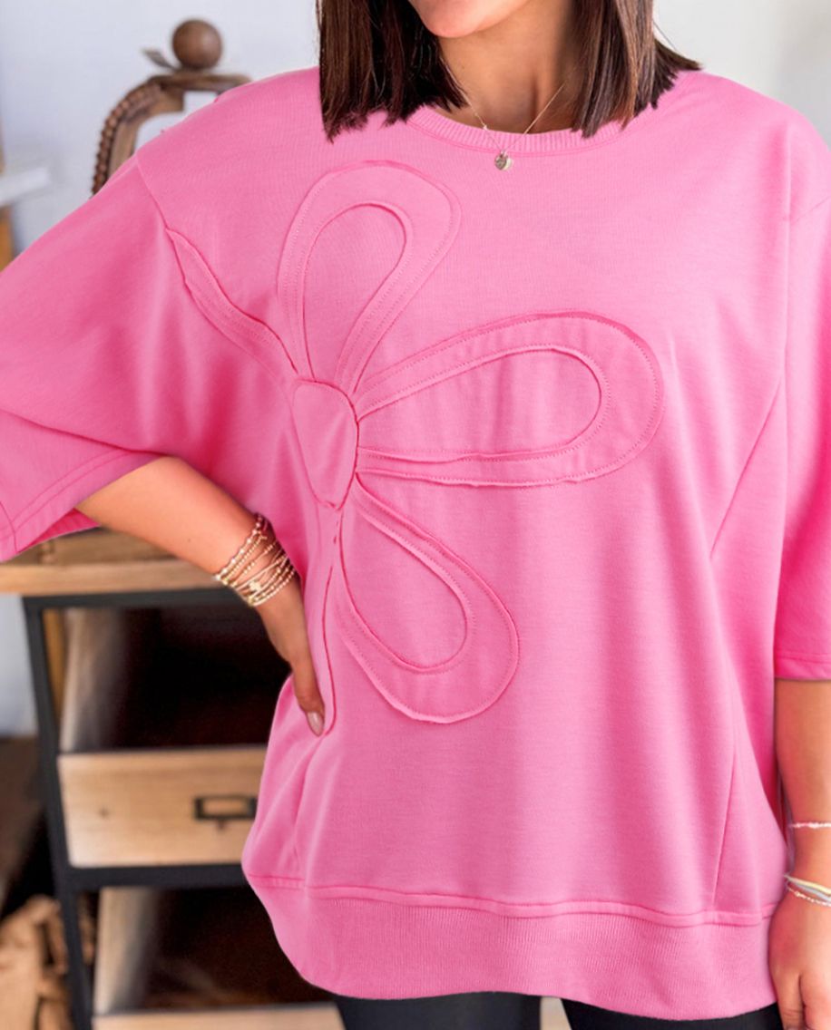 Floral Patched Half Sleeve Tunic Top