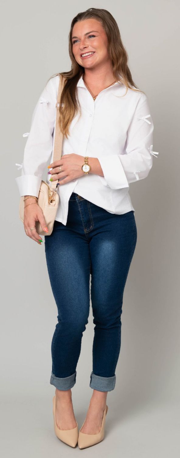 Poplin Button Front Blouse w/button detail