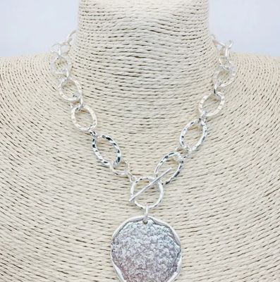 Open Silver Chain with Hammered Coin Charm 16&quot;-18&quot; Necklace