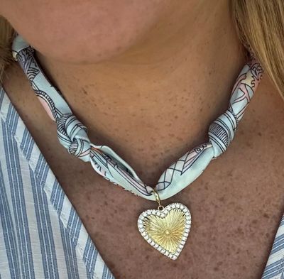 Mint and Cream Knotted Scarf Necklace with Detailed Heart Charm