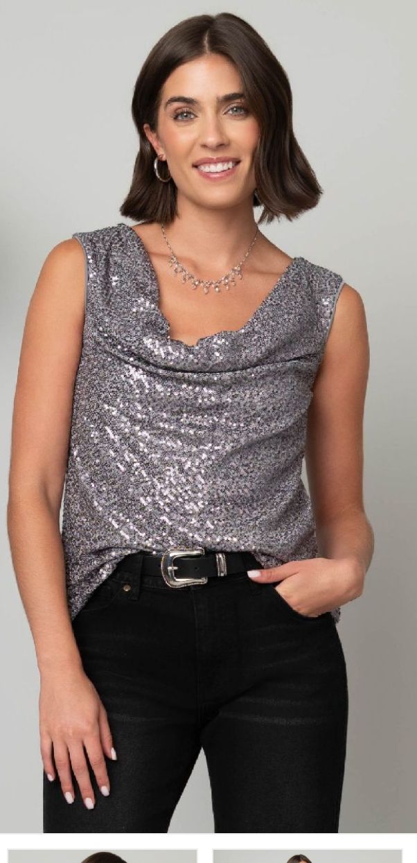 Hanna &amp; Gracie Drape Neck Shimmer Tank