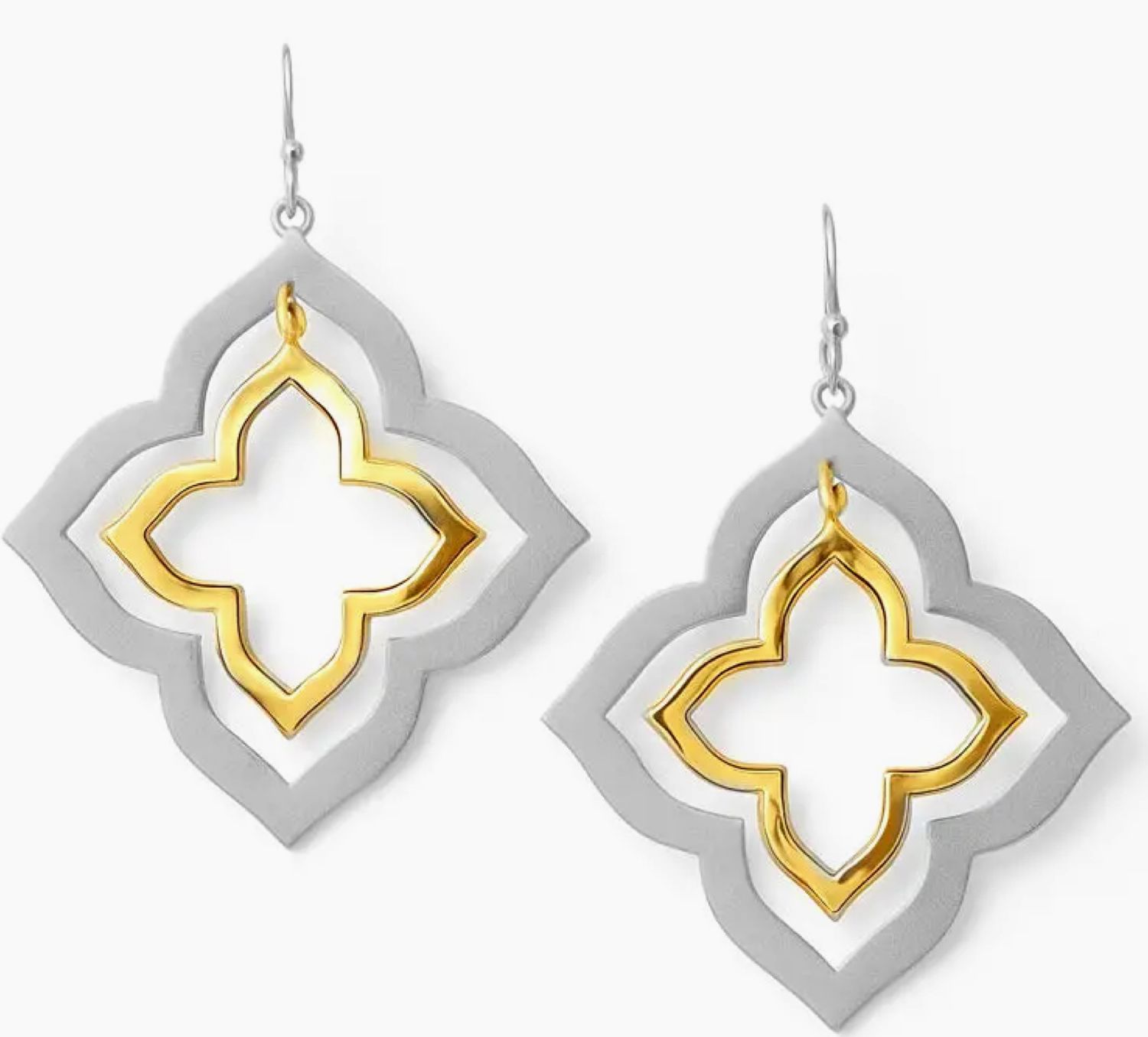Gold and Silver Metal Layered Clover Style 1.25&quot; Earring