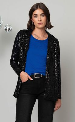 Hanna &amp; Gracie Open Front Shimmer Blazer