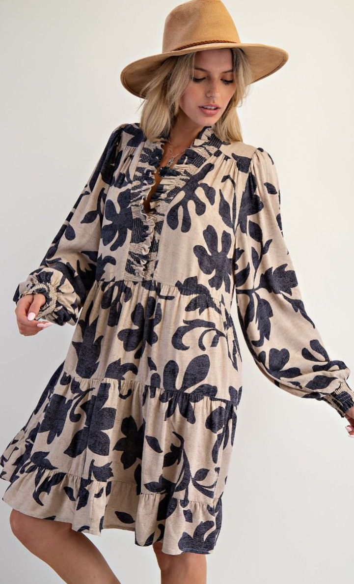 EASEL PRINTED RAYON GAUZE TIERED DRESS