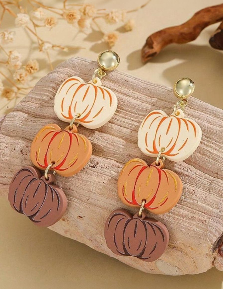 Russet Orange Acrylic Pumpkin Stack Stud Earrings