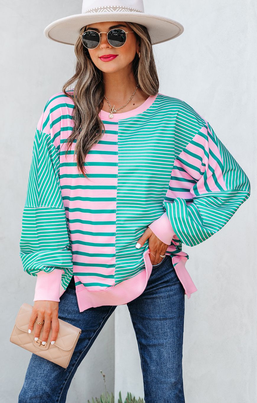 Mix Pattern Color Block Patchwork Side Slit Baggy