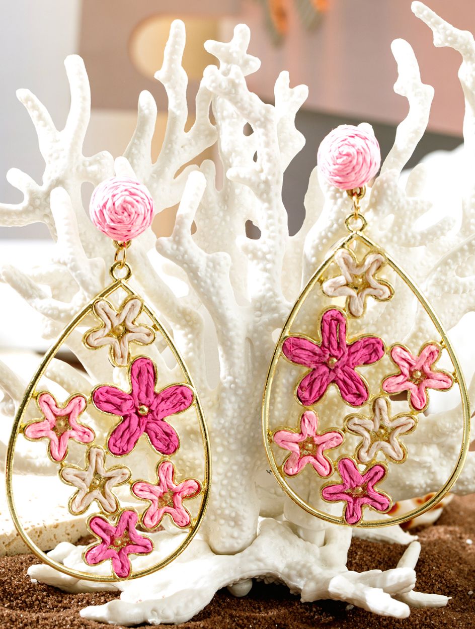 Flower Plaited Gold Plated Waterdrop Earrings
