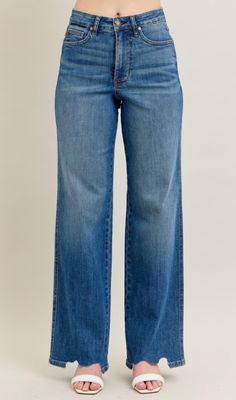 Judy Blue HW Tummy Chew Hem Destroy Wide Leg