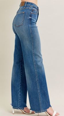 Judy Blue HW Tummy Chew Hem Destroy Wide Leg